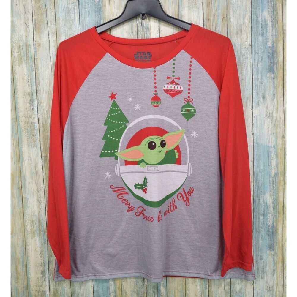 Star Wars Women's Size 2X Baby Yoda Long Sleeve Shirt “ Merry Force Be With You"